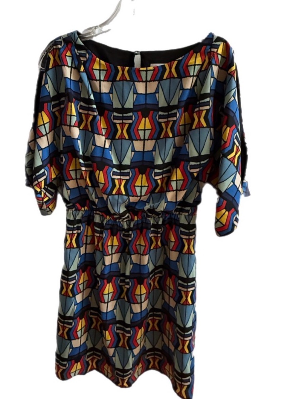 Jessica Simpson Multicolor Geometric Midi Dress - Blue, Red, Yellow, Black
